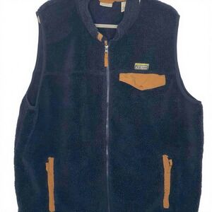 L.L. Bean Men's Navy Tan Vest Full Zip Stand-Up Collar XXL Regular Mid-Length